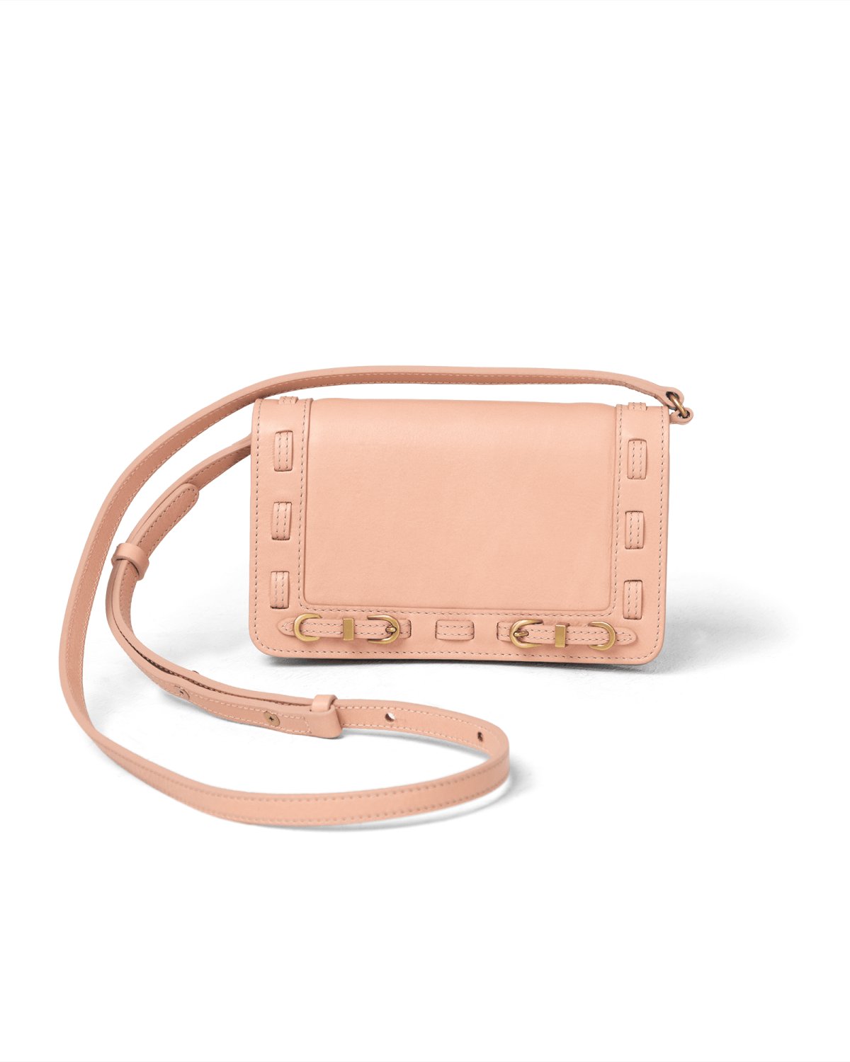 Pink crossbody bag on a white background