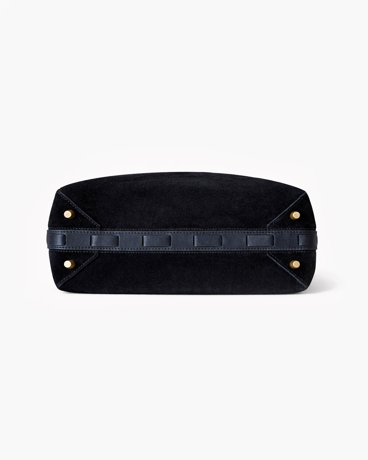 Black clutch bag with gold accents on a white background