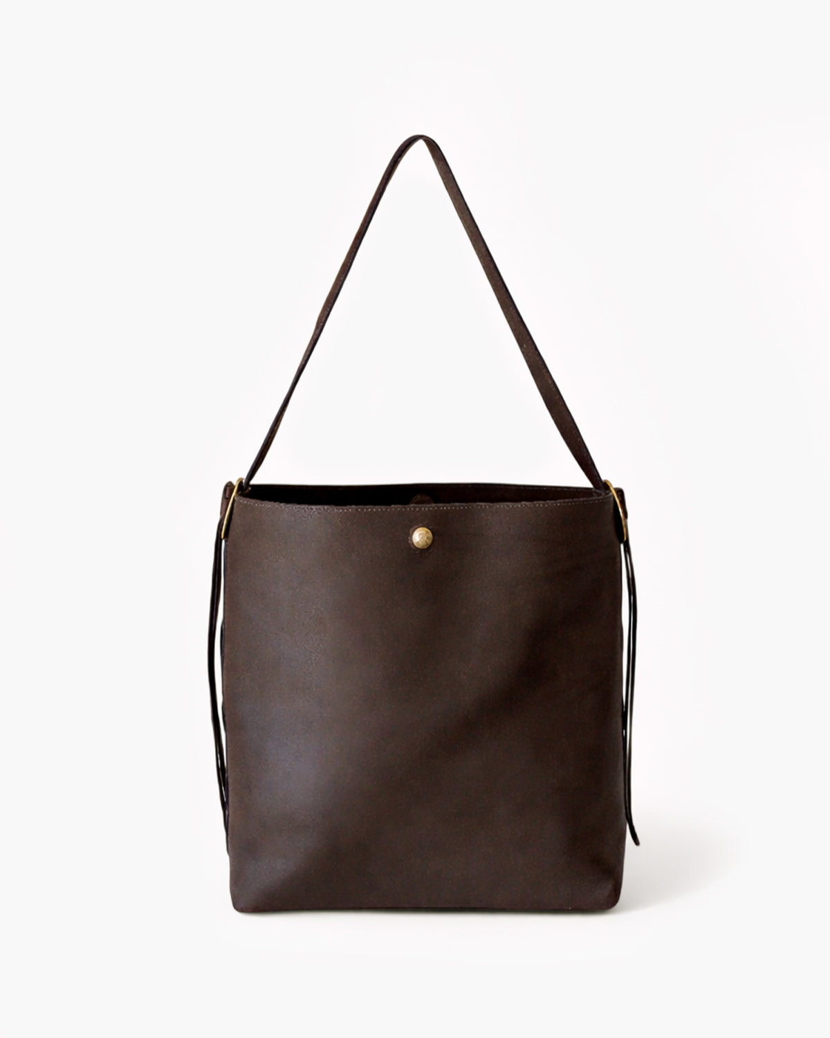 Brown leather shoulder bag on a white background